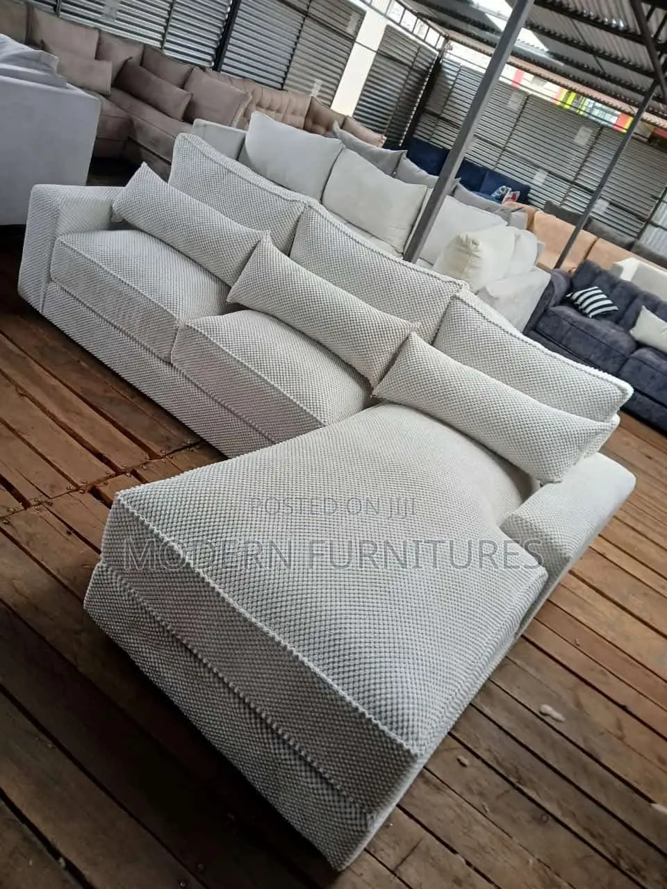 Modern Bubble Fabric 6 Seater L Sofa