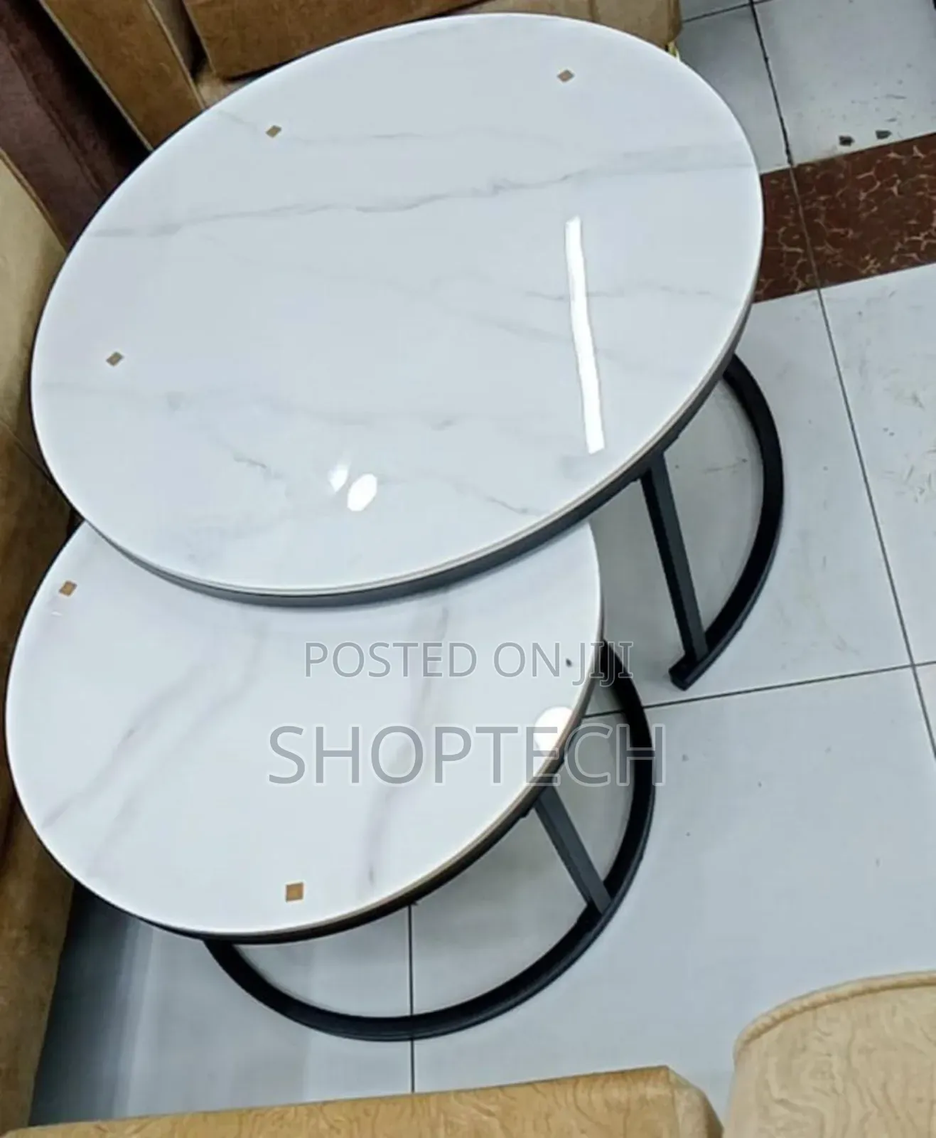 2 in 1 Pure Marble Table With Black Stand