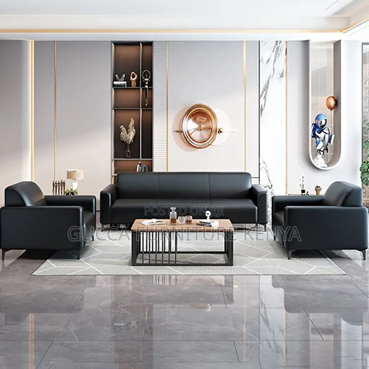 Sofas:5-Seater Contemporary Design Black Leather Sofa