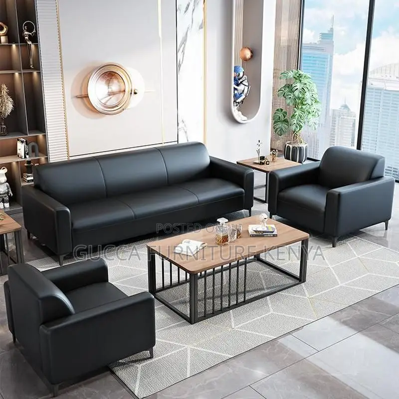 Sofas:5-Seater Contemporary Design Black Leather Sofa