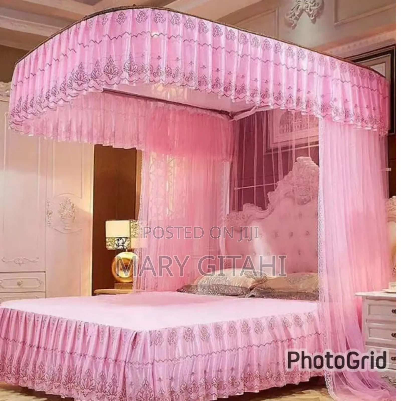 Two Stand Metallic Mosquito Net With Rails
_Pink