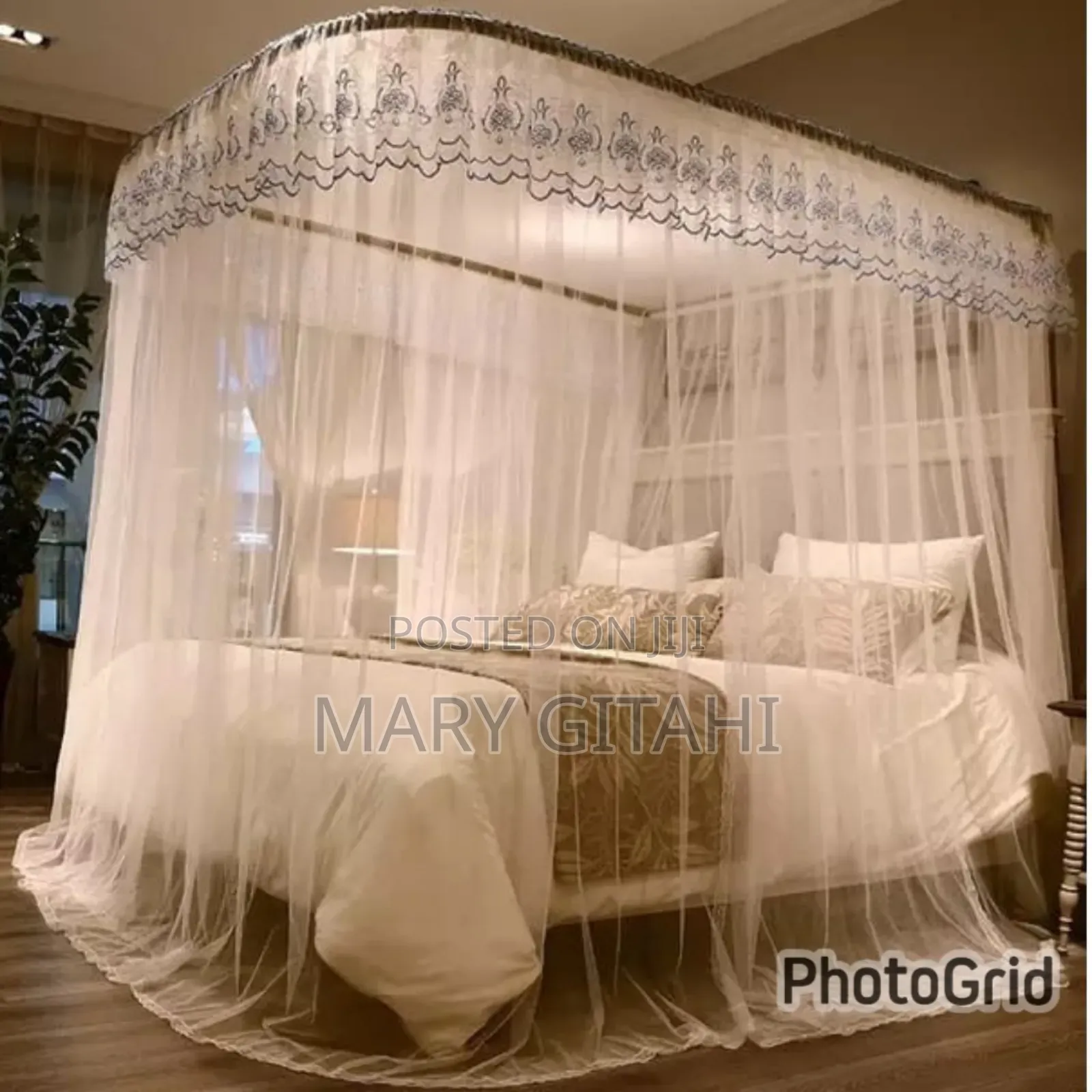 Cream Two Stand Metallic Mosquito Net With Rails