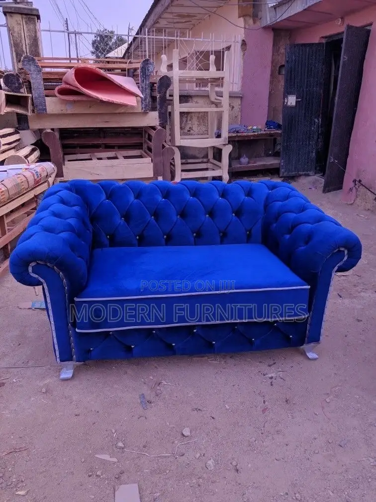 Unique Blue 2 Seater Chesterfield Sofa