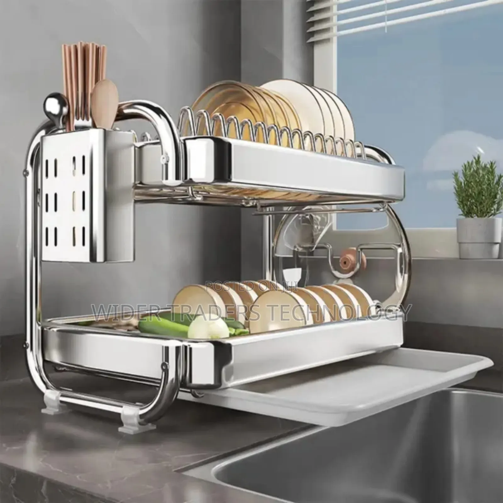 201ss Material 2-Tier Kitchen Chrome Plated Dish Rack