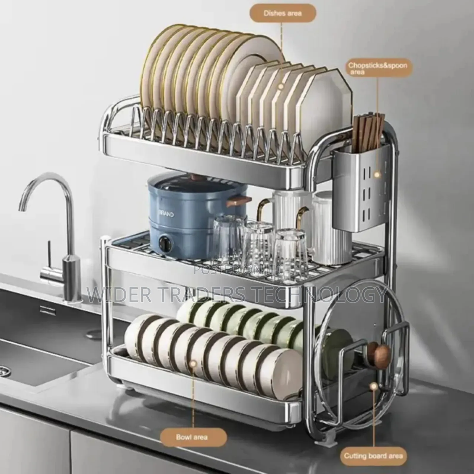 201ss Material 3-Tier Kitchen Chrome Plated Dish Rack