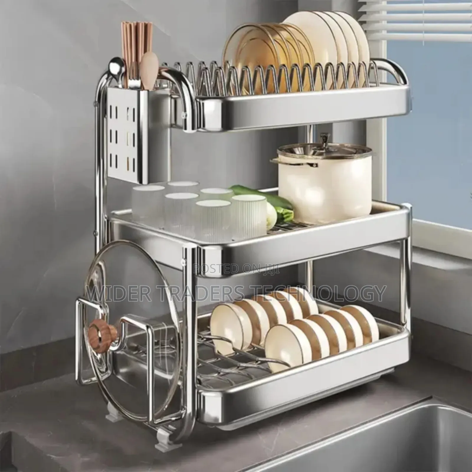 201ss Material 3-Tier Kitchen Chrome Plated Dish Rack