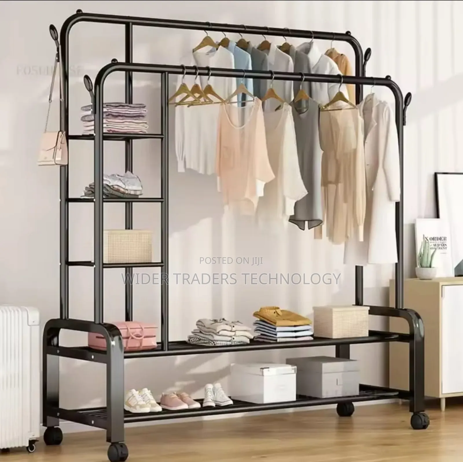 Double Layer Garment Rack Floor Standing Clothes