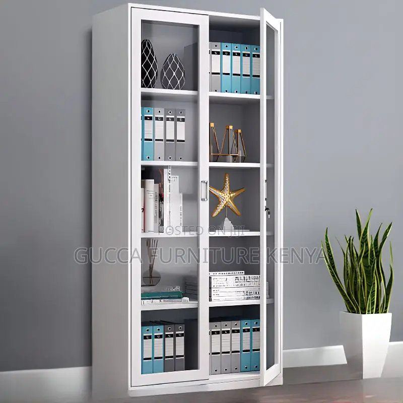 Cabinets: Minimalist Steel 2-Full Glass Door Office Cabinet