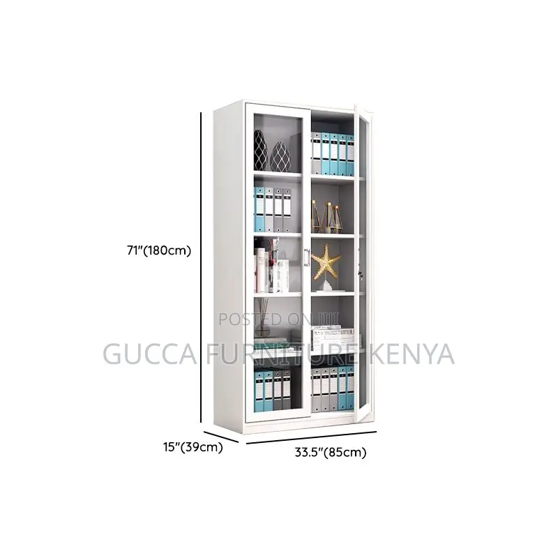 Cabinets: Minimalist Steel 2-Full Glass Door Office Cabinet