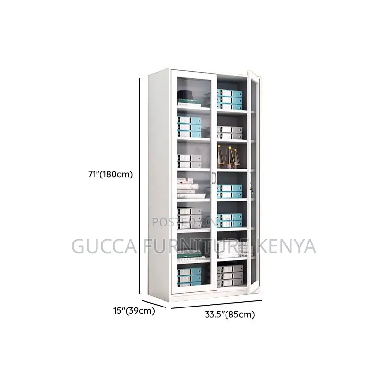 Cabinets: Minimalist Steel 2-Full Glass Door Office Cabinet