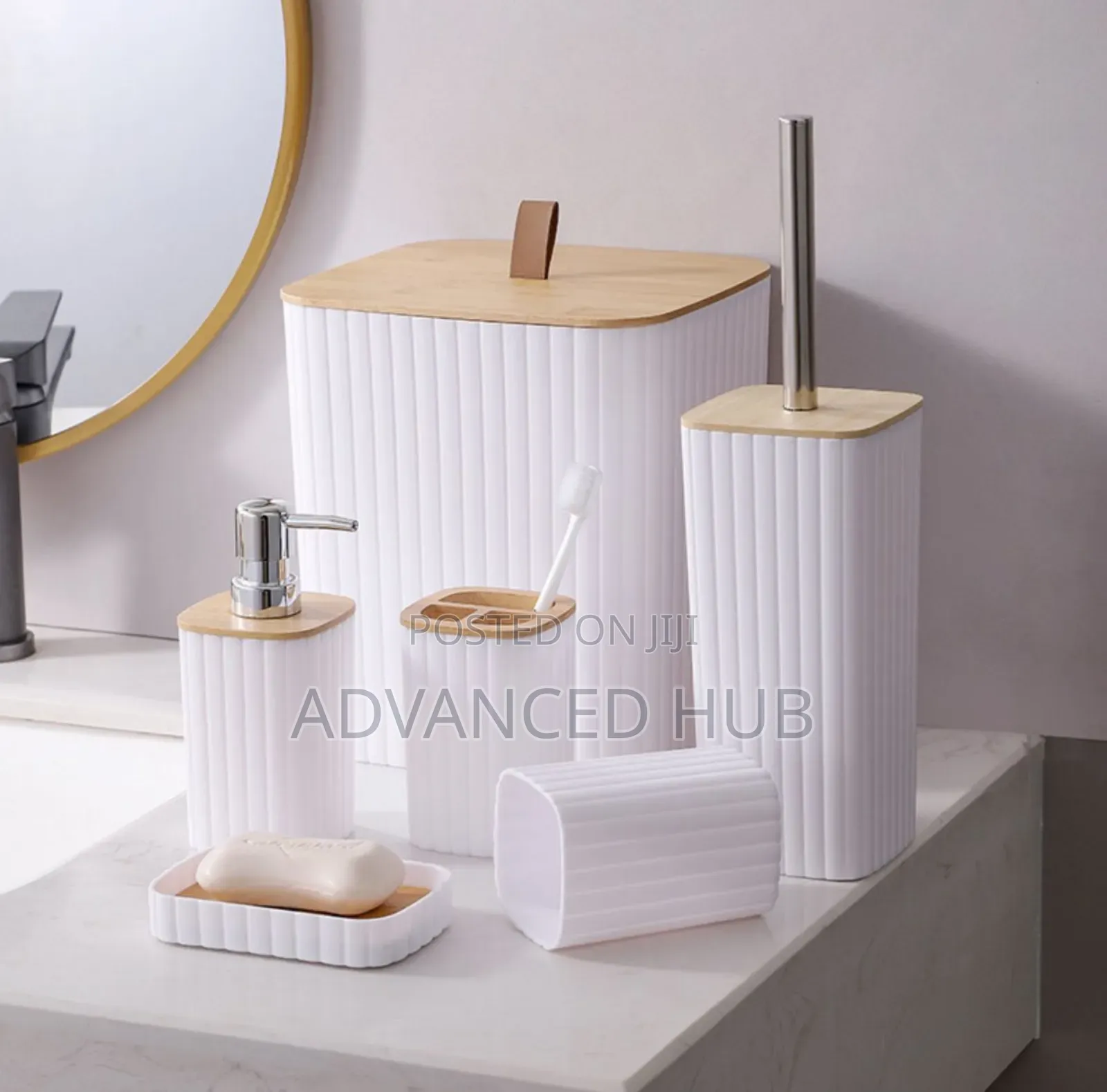 6 in 1 Bathroom Accessories Set With Wooden Top
