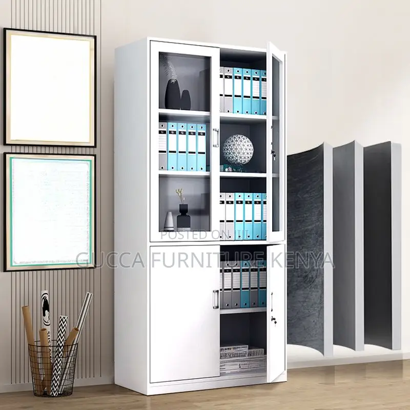 Cabinets:2-Door Sleek White Steel Vertical Filing Cabinet