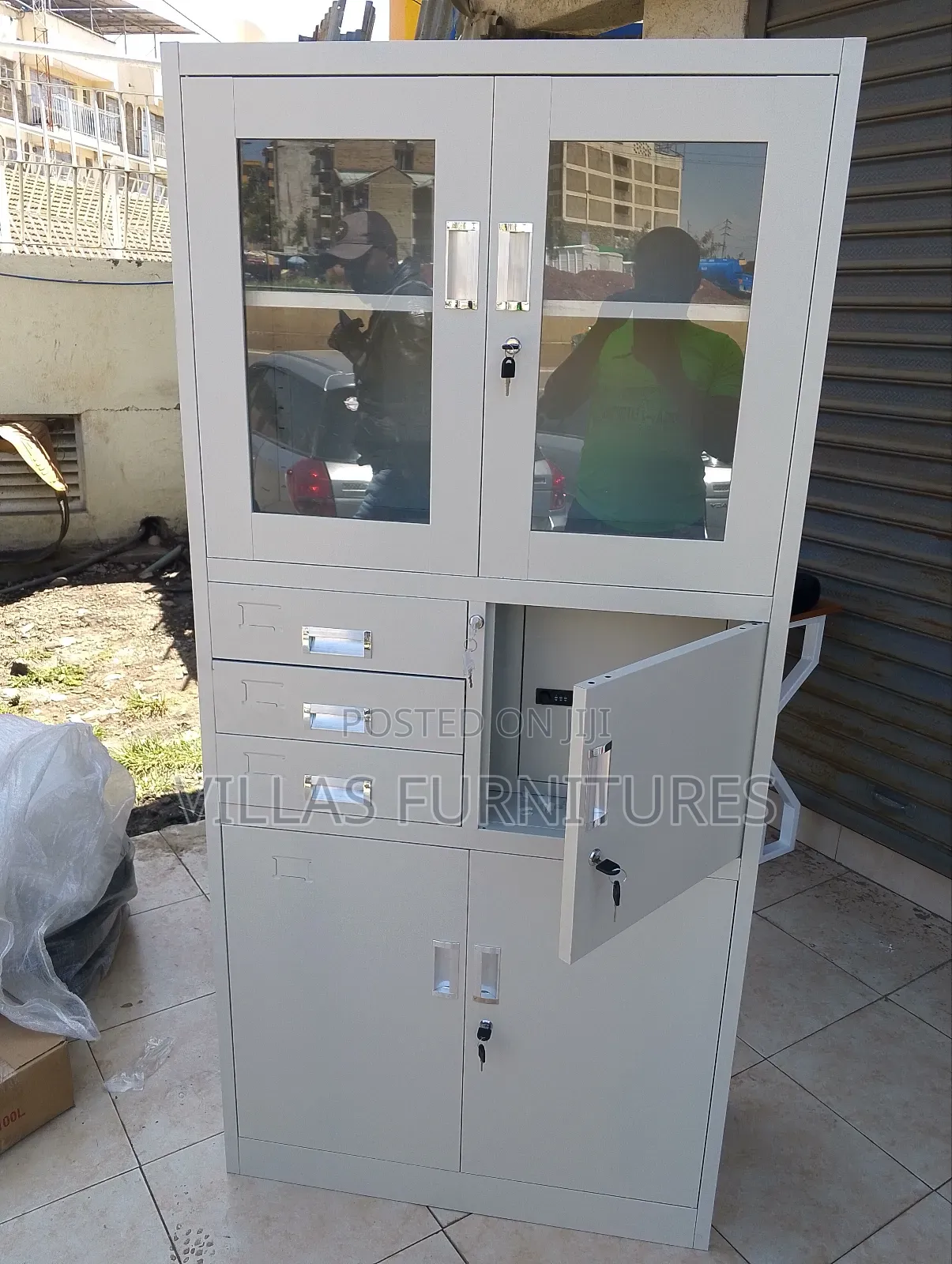 Half Glass Cabinet With Safe Box