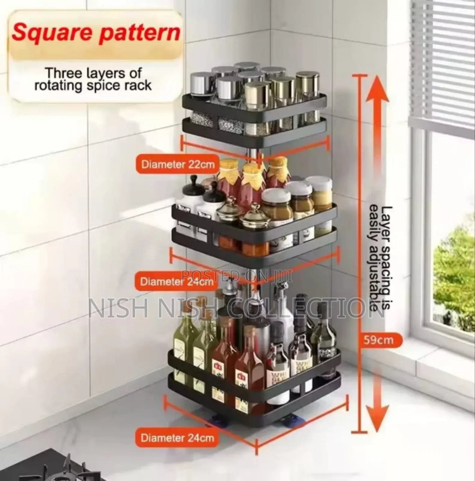 3 Tier Rotating Spice Jar Glass Organizer