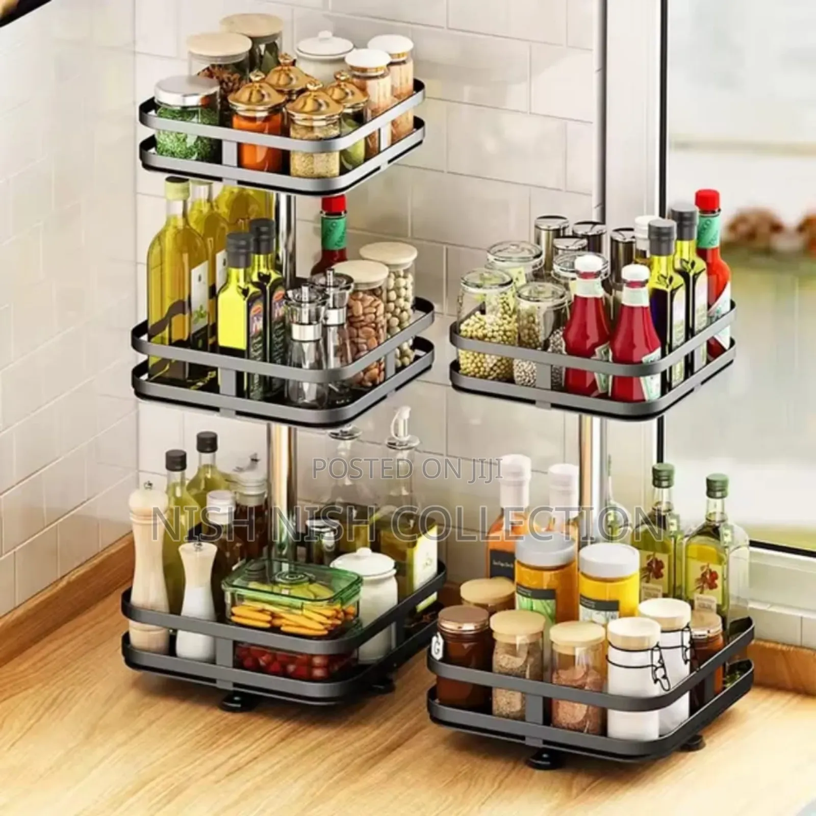 3 Tier Rotating Spice Jar Glass Organizer