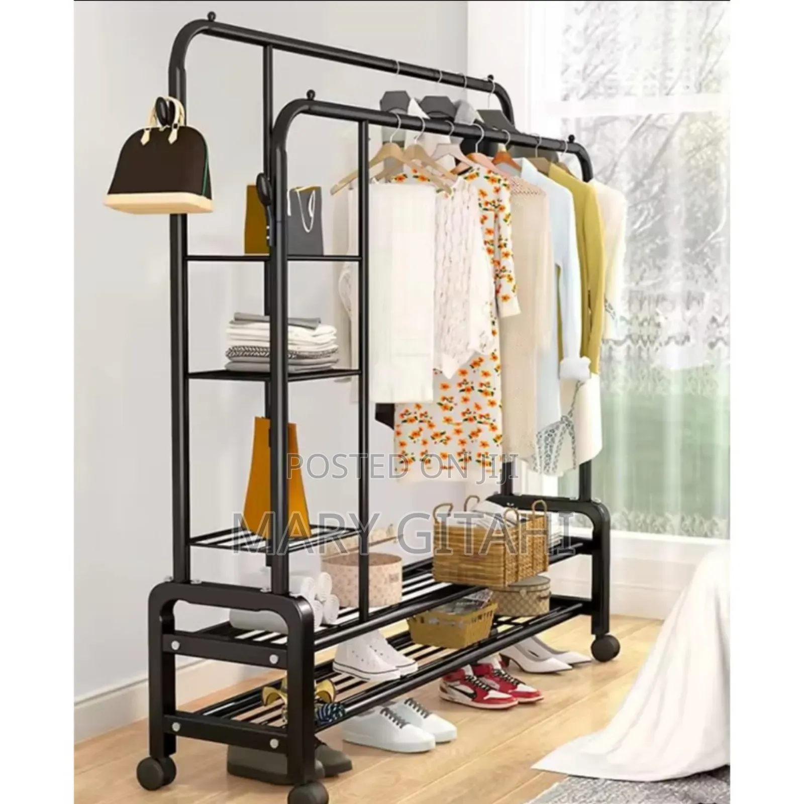 **Double Layer Garment Rack Floor Standing Clothes