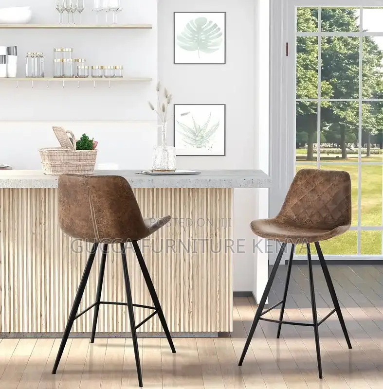 Home Chairs: Leather Padded Comfortable Footrest Barstool