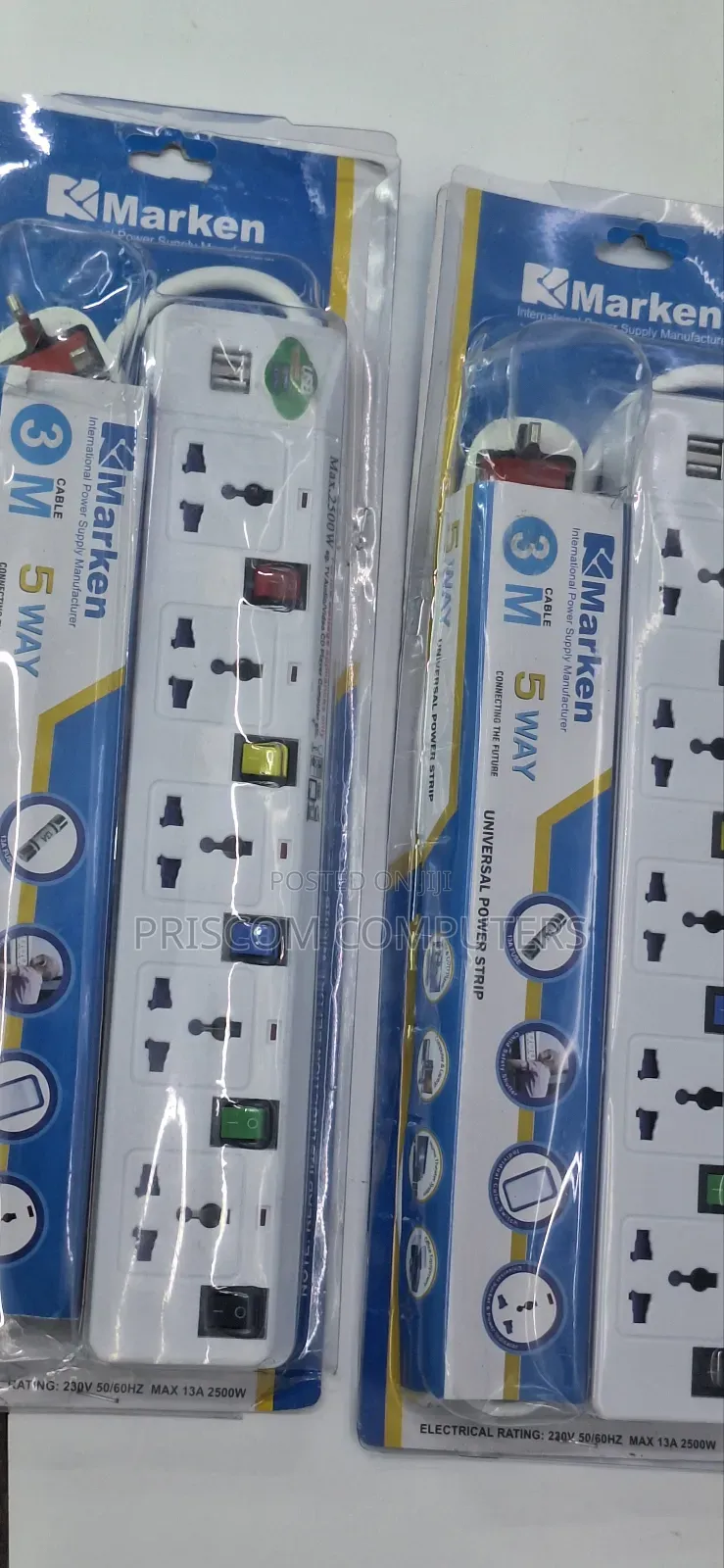 2500W Power Extension for TV,Computer,Fridge 3M 5 Way Marken