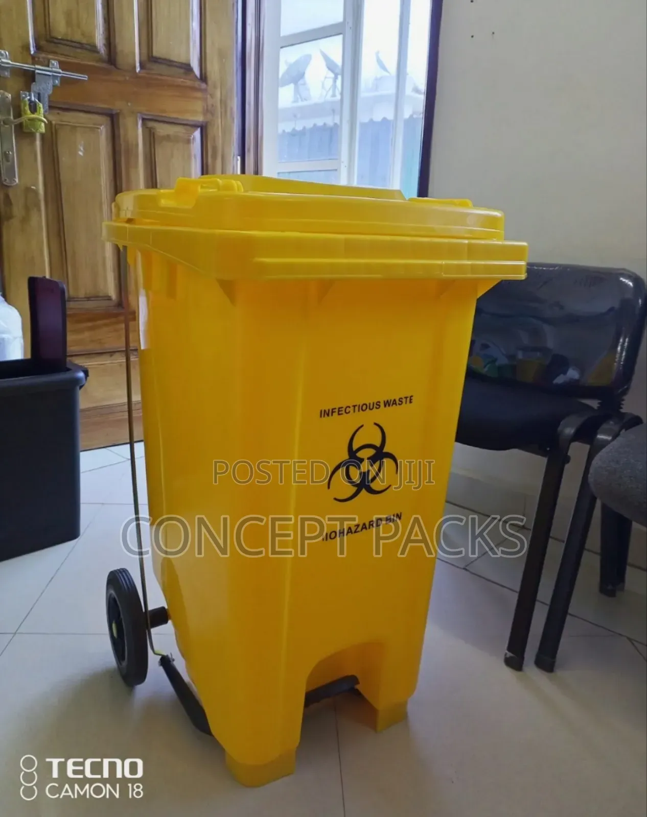 100l Yellow Bio-Hazard Bin With Pedal and Wheels