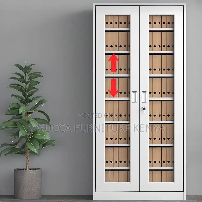 Cabinets:2-Glass Door Storage Cabinet With Changeable Shelf
