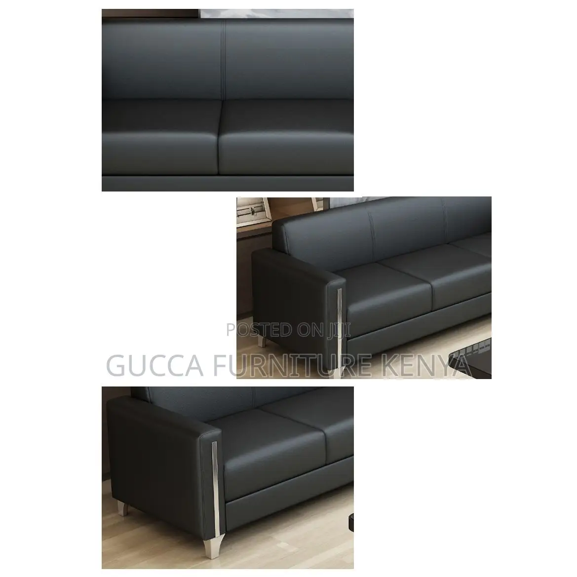 Sofas:5-Seat Simple Stylish Black Leather Office Sofa