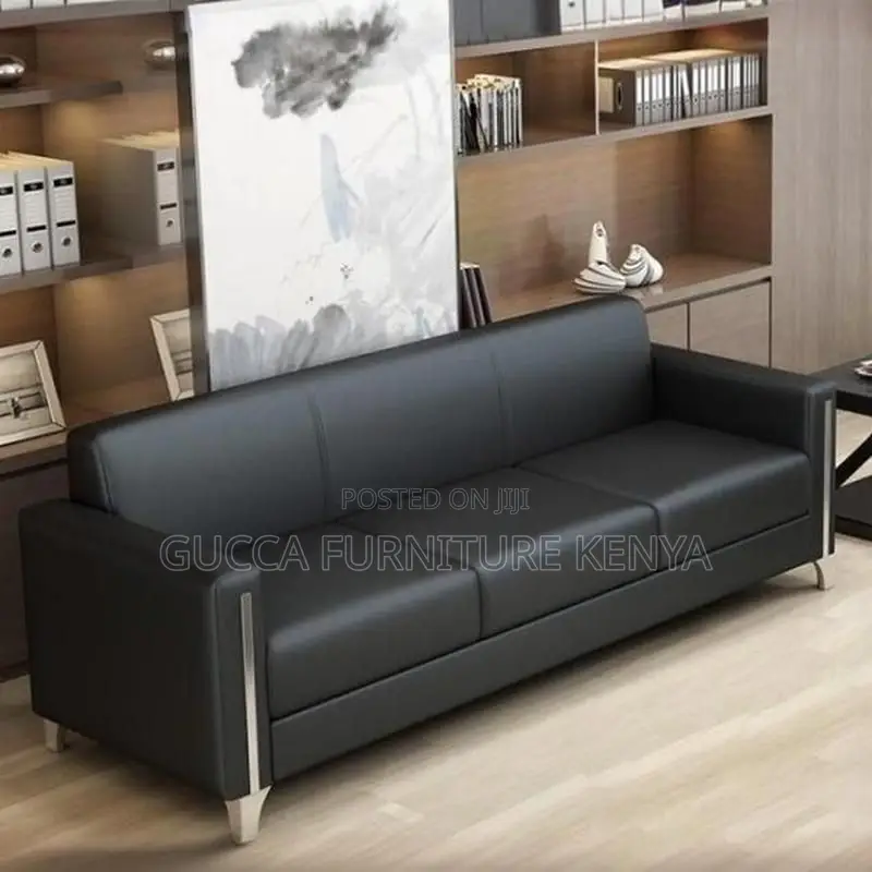 Sofas:5-Seat Simple Stylish Black Leather Office Sofa