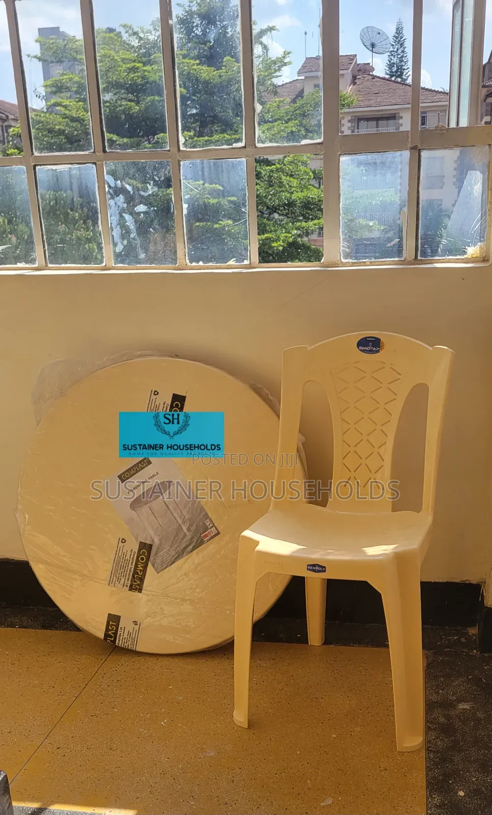 Cream Plastic Chair and a Table Set