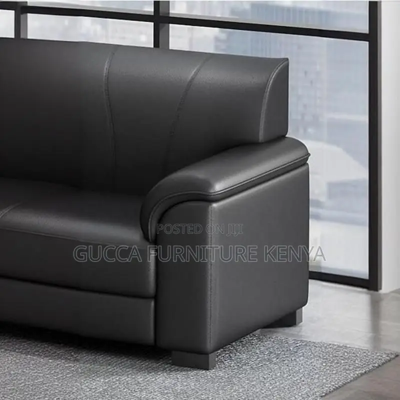 Sofas: Stylish Modern Black Leather 5-Seater Office Sofa