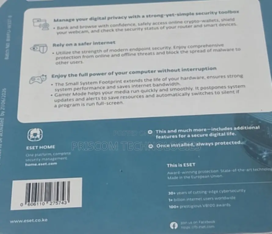 ESET Home Security Antivirus 2025 Edition 2 Devices 1 Year