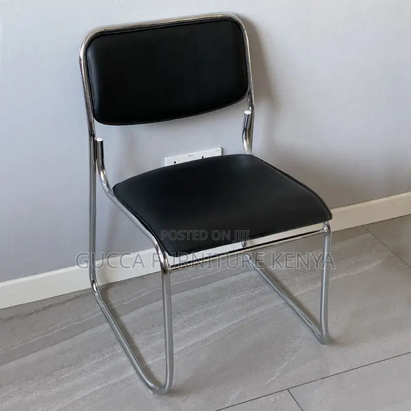 Office Chairs: Midnight Black Steel Mid-Back Chrome Chair