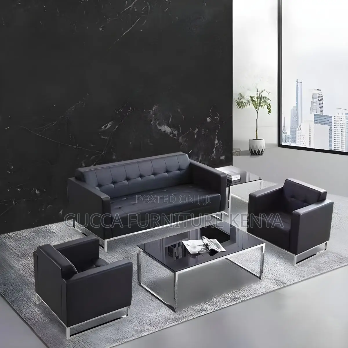 Sofas: Faux Leather Ergonomic 3 Piece Set Sofa