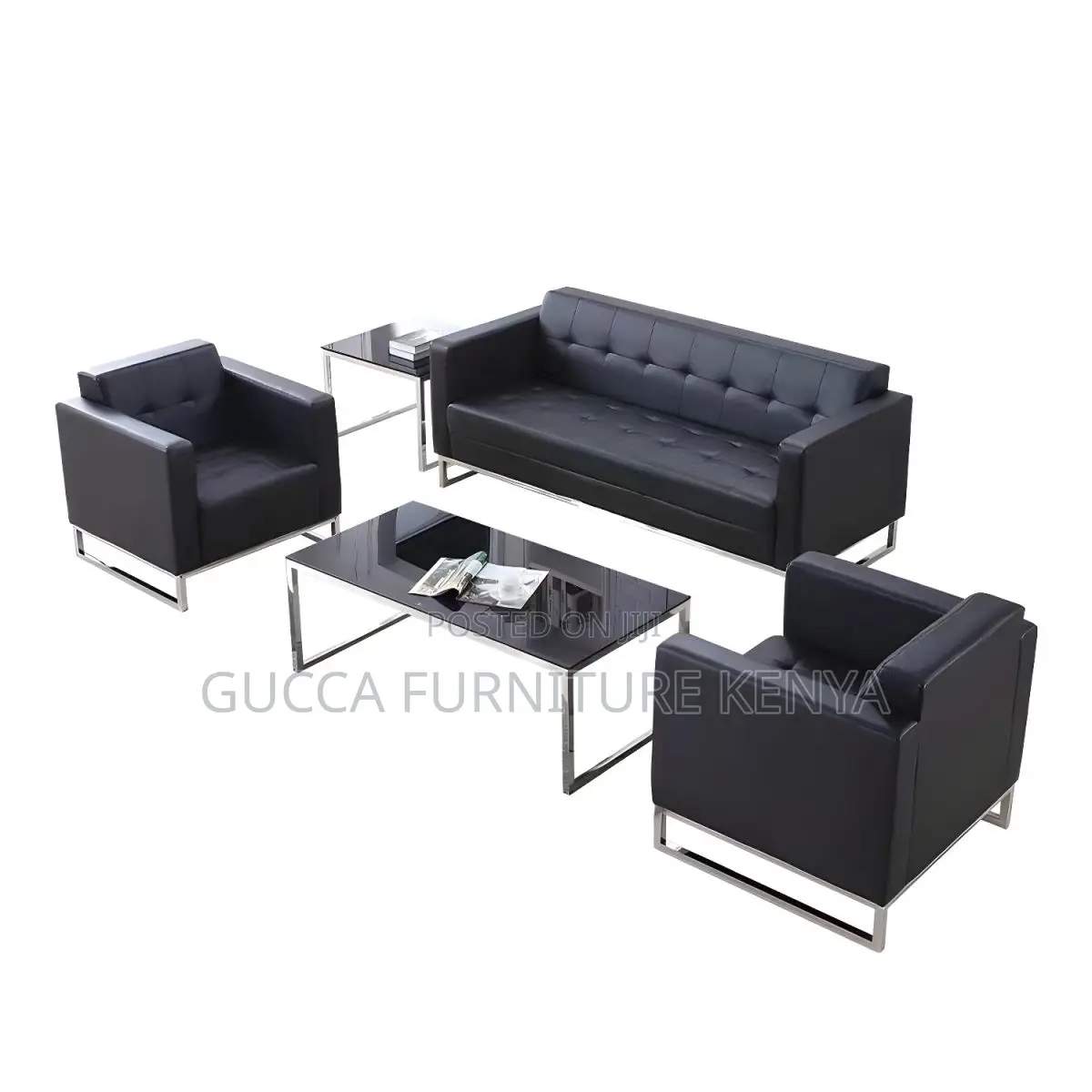 Sofas: Faux Leather Ergonomic 3 Piece Set Sofa