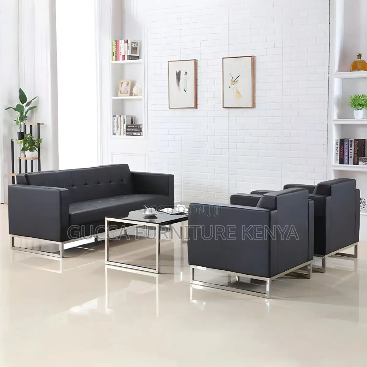 Sofas: Faux Leather Ergonomic 3 Piece Set Sofa