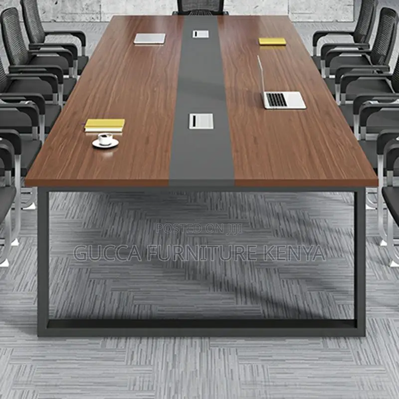Office Tables:2400mm Sturdy Black Iron Base Boardroom Table