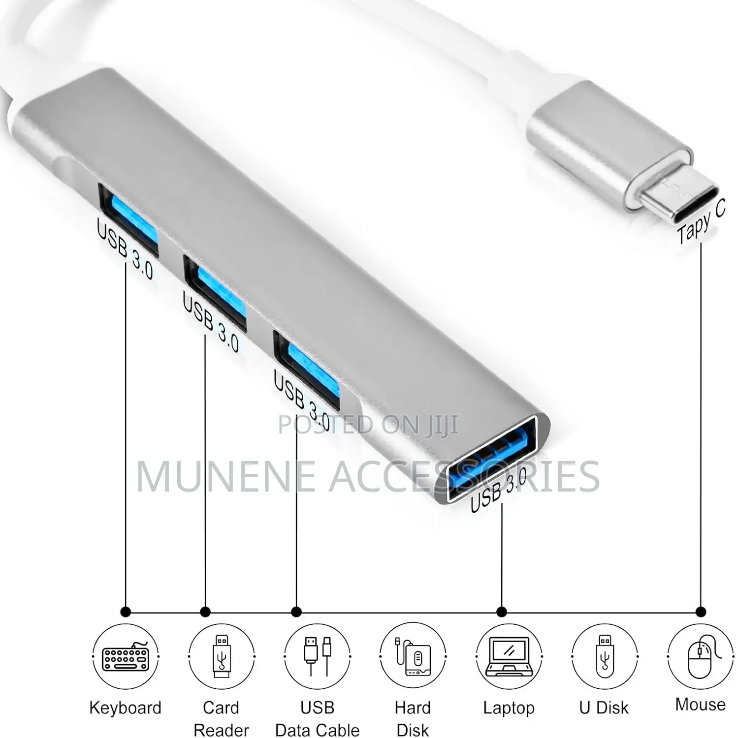 Alum USB C to USB a 3.0 Adapter 4 Ports Type C Plug and Play