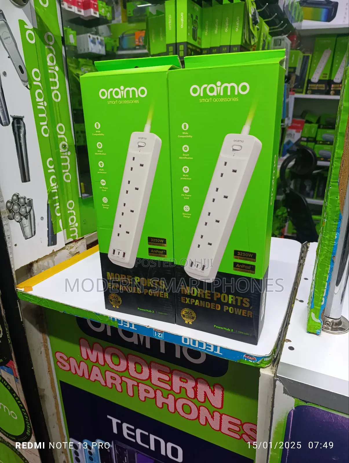 Oraimo Powerhub C 2M 4-Ac 3-Usb Power Strip Extension