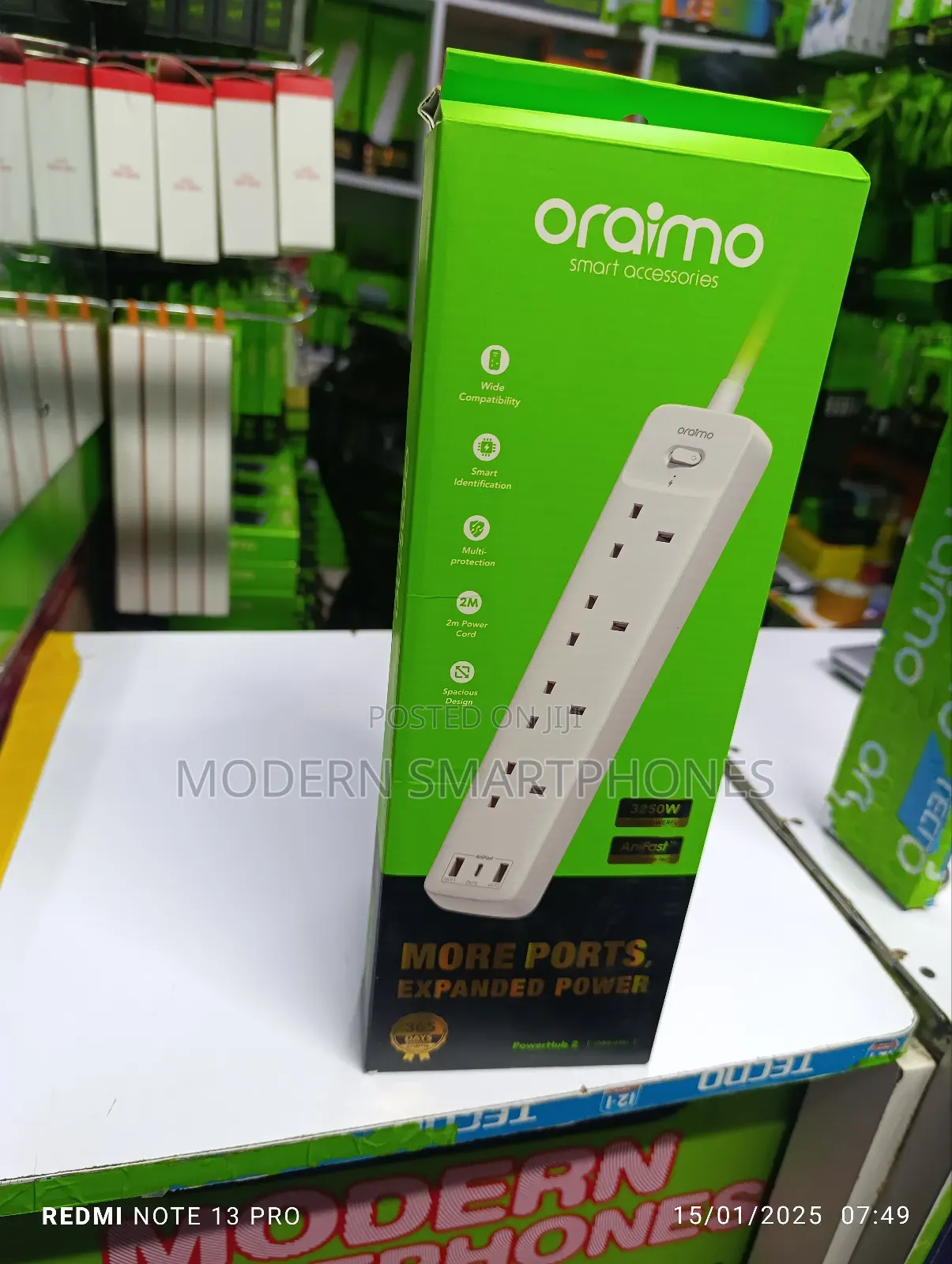 Oraimo Powerhub C 2M 4-Ac 3-Usb Power Strip Extension