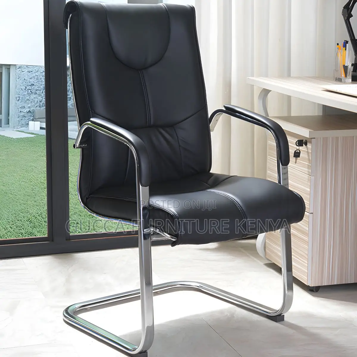 Office Chairs: Chrome Base Leather Executive Staff Chair