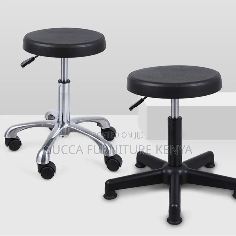 Home Chairs: Midnight Black Alloy Upholstered Work Stool
