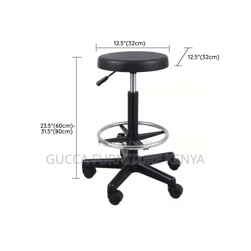 Home Chairs: Midnight Black Alloy Upholstered Work Stool