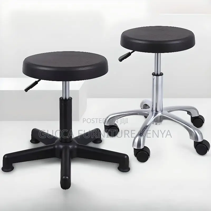Home Chairs: Midnight Black Alloy Upholstered Work Stool