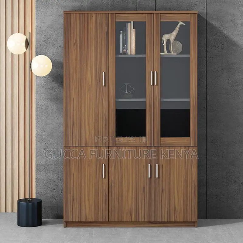 Cabinets: 3-Wide Clear View Door Wooden Modern Cabinet