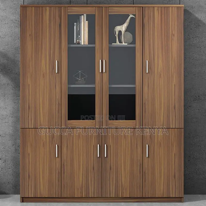 Cabinets: 3-Wide Clear View Door Wooden Modern Cabinet