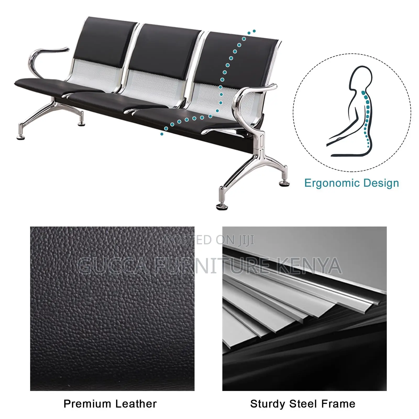 Benches: Stylish Leather Airport Office Guest Bench