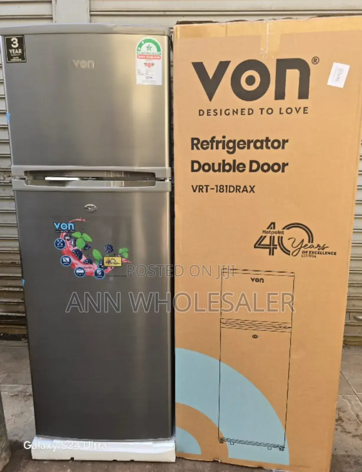 VON VRT-181DRX Two Door Fridge 181liters Refrigerator v/N