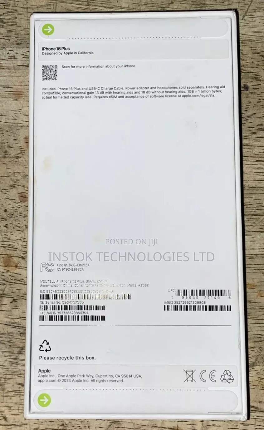 New Apple iPhone 16 Plus 128 GB Black