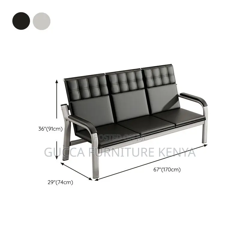 Sofas: Leather Simple Silver Metal Frame Reception Sofa