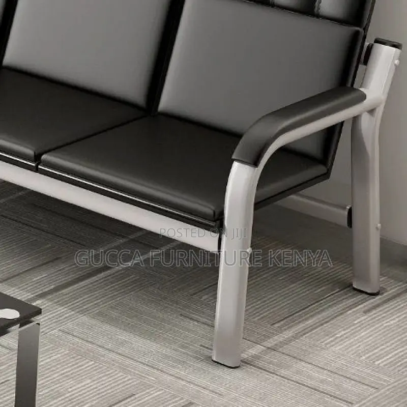 Sofas: Leather Simple Silver Metal Frame Reception Sofa