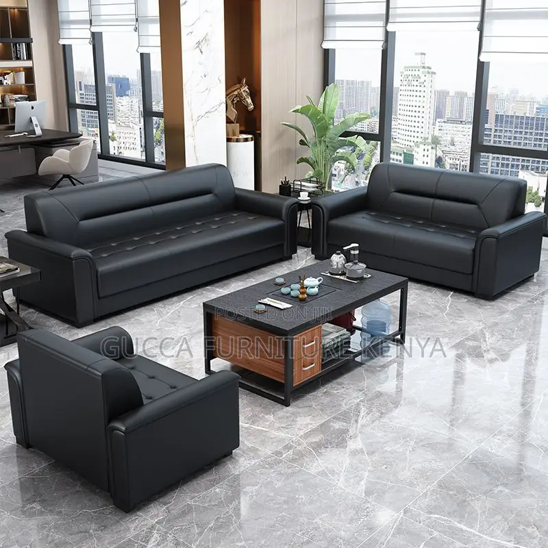 Sofas: Modern Leather Upholstered 5-Seater Office Sofa
