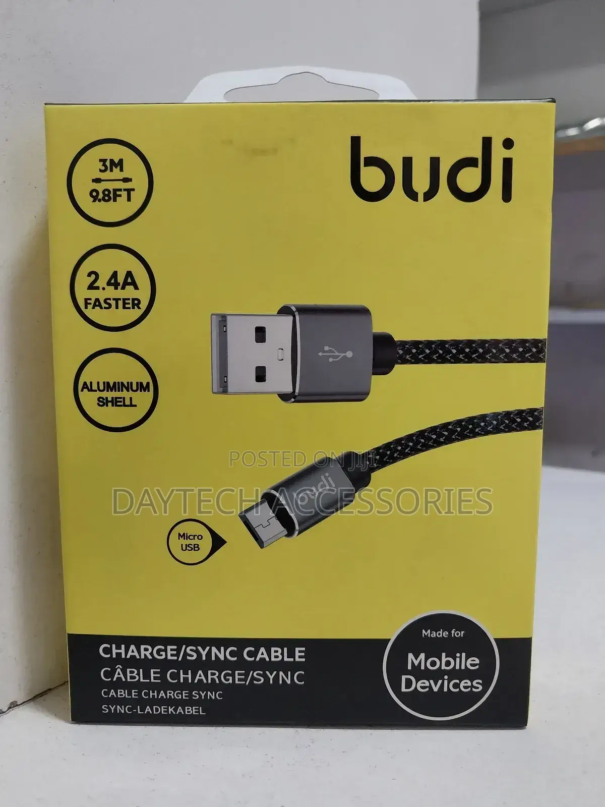 3m Budi Charge Sync Cable Aluminum Shell Micro Cable - Black